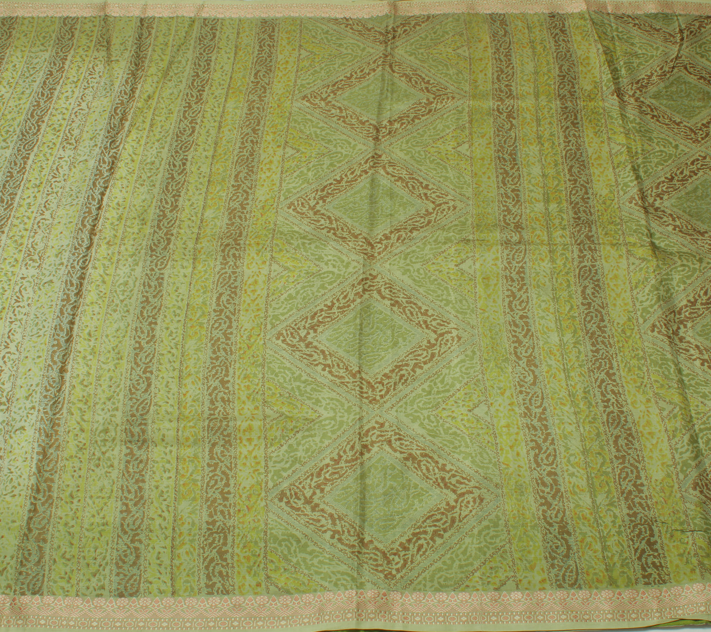 Sushila Vintage Green Indian Saree 100% Pure Silk Printed Soft Craft Sari Fabric