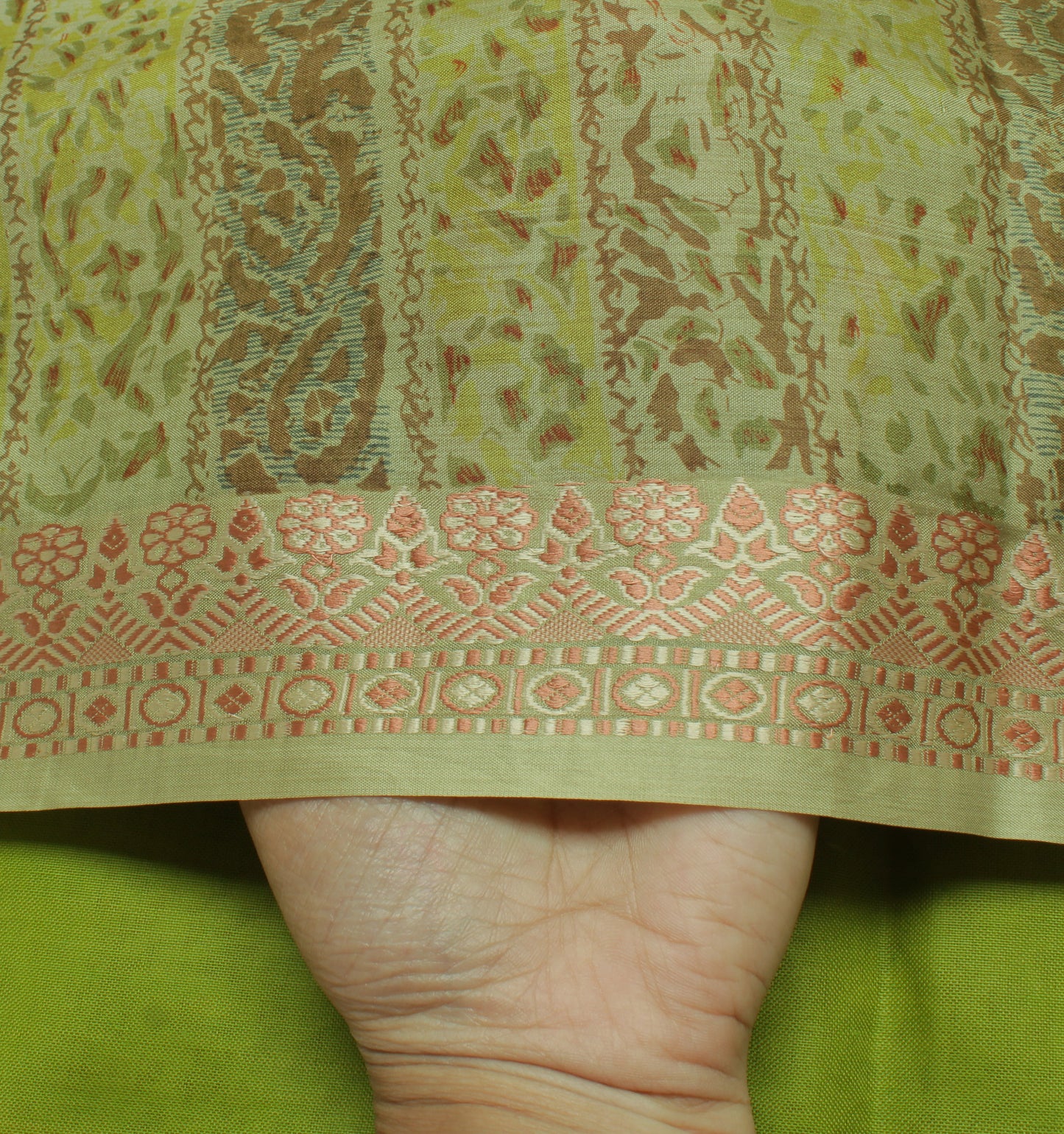 Sushila Vintage Green Indian Saree 100% Pure Silk Printed Soft Craft Sari Fabric