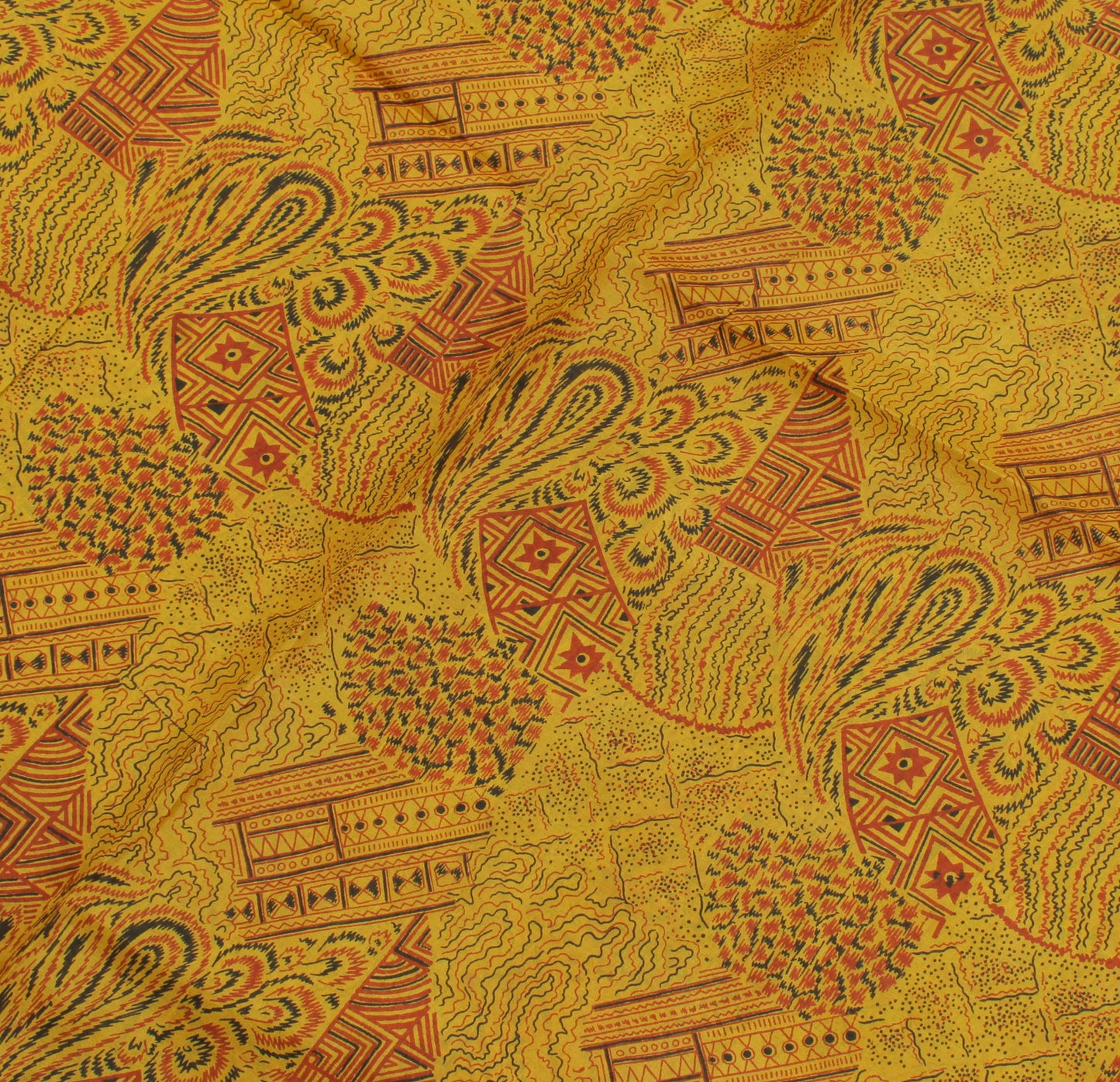 Sushila Vintage Mustard Indian Saree 100% Pure Silk Printed Soft Craft Fabric