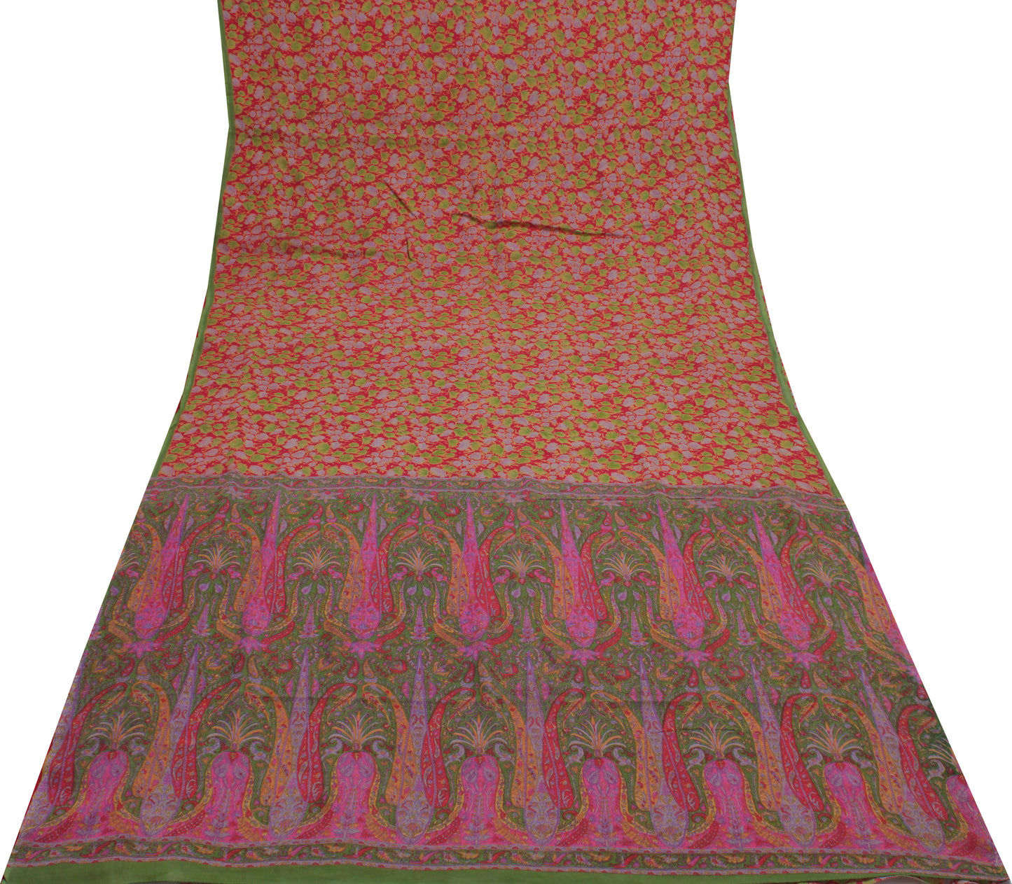 Sushila Vintage Pink Saree 100% Pure Chiffon Printed Floral Soft Craft Fabric