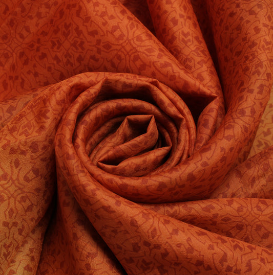 Sushila Vintage Orange Indian Saree 100% Pure Silk Printed  Soft Craft Fabric