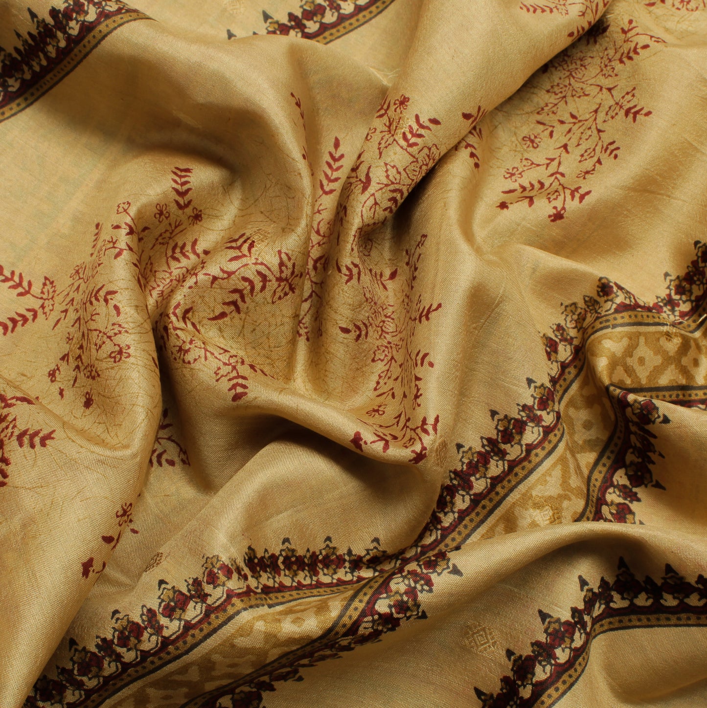 Sushila Vintage Cream Saree 100% Pure Silk Printed Floral Soft Craft Sari Fabric