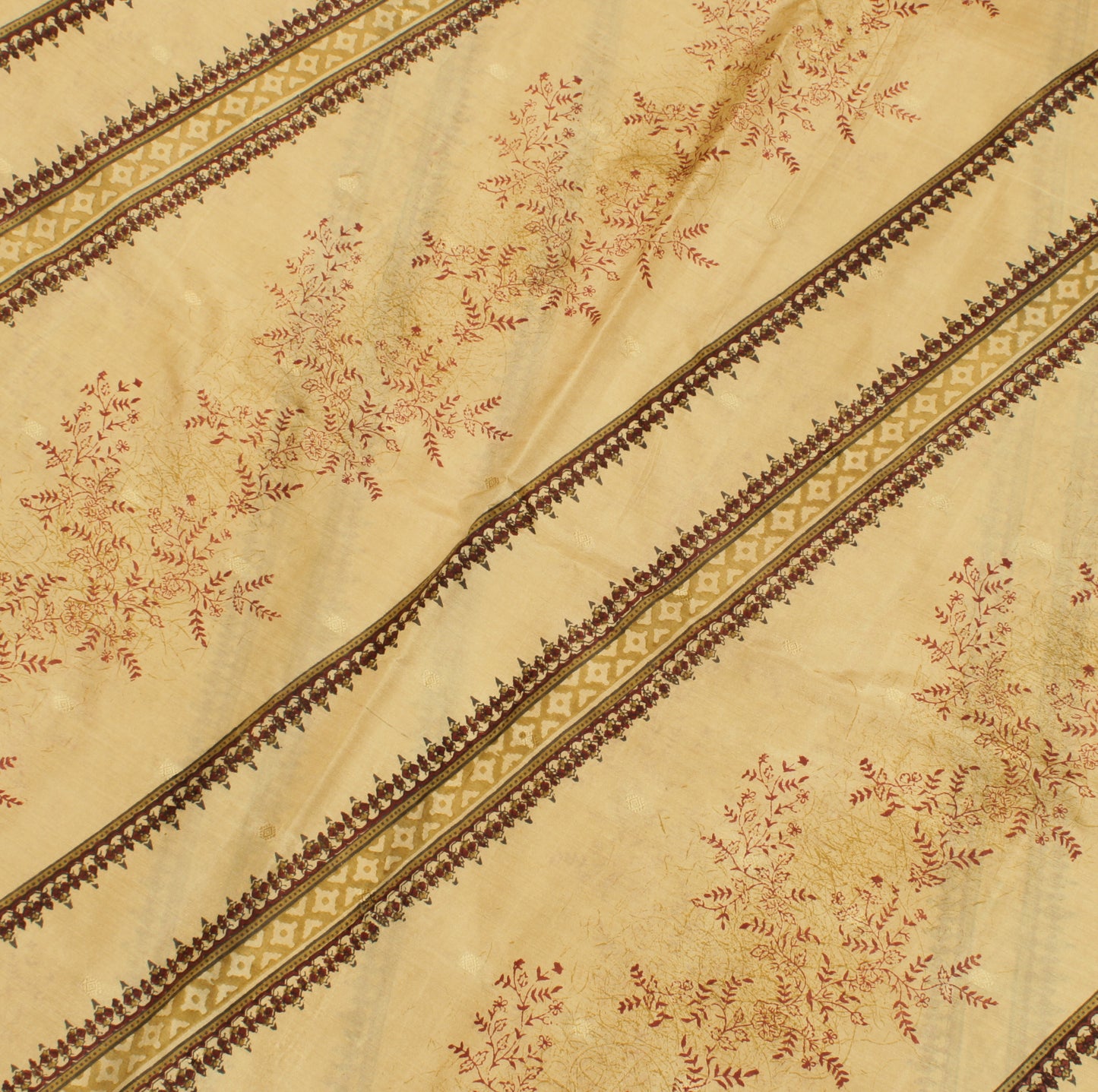 Sushila Vintage Cream Saree 100% Pure Silk Printed Floral Soft Craft Sari Fabric