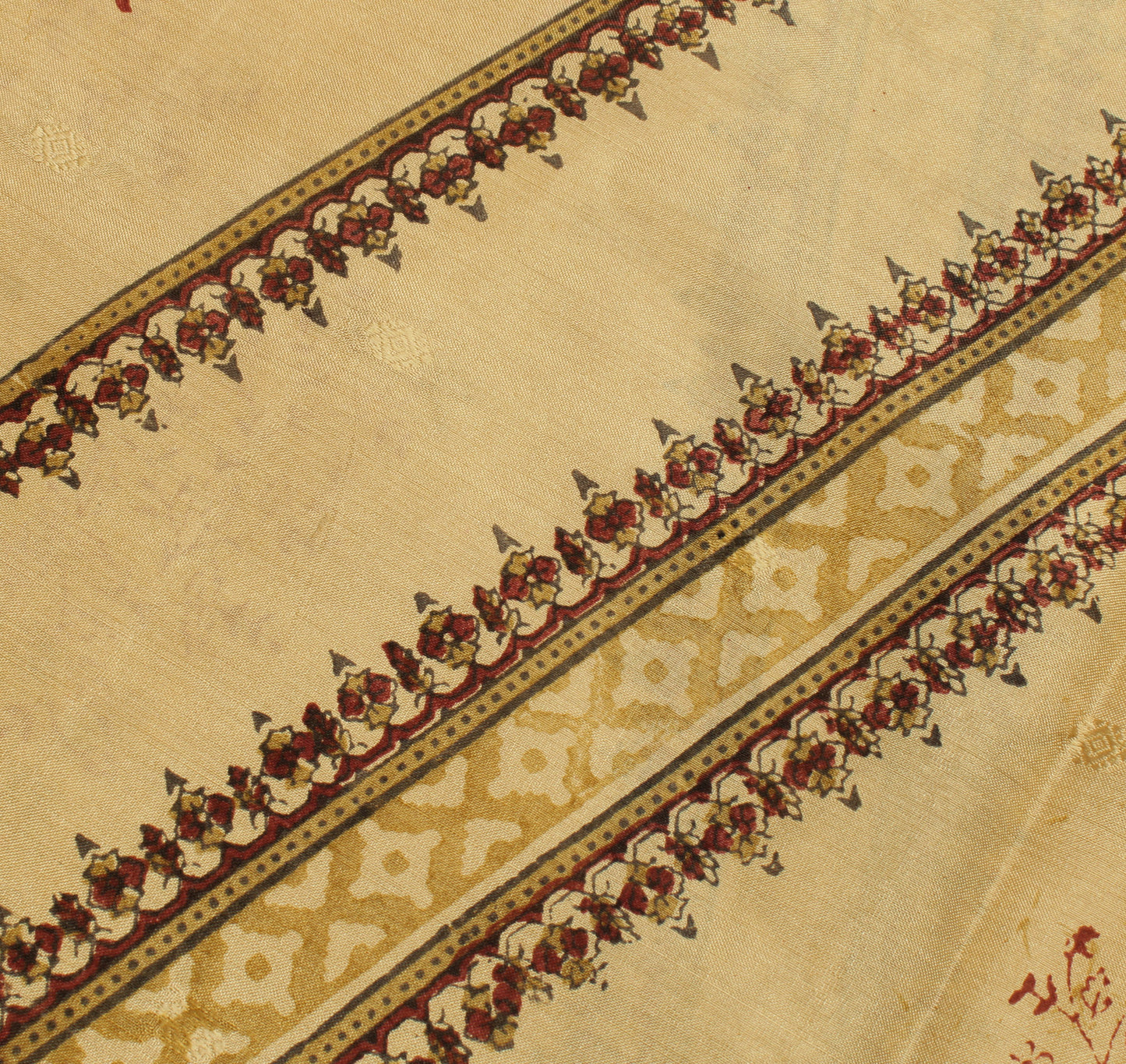 Sushila Vintage Cream Saree 100% Pure Silk Printed Floral Soft Craft Sari Fabric