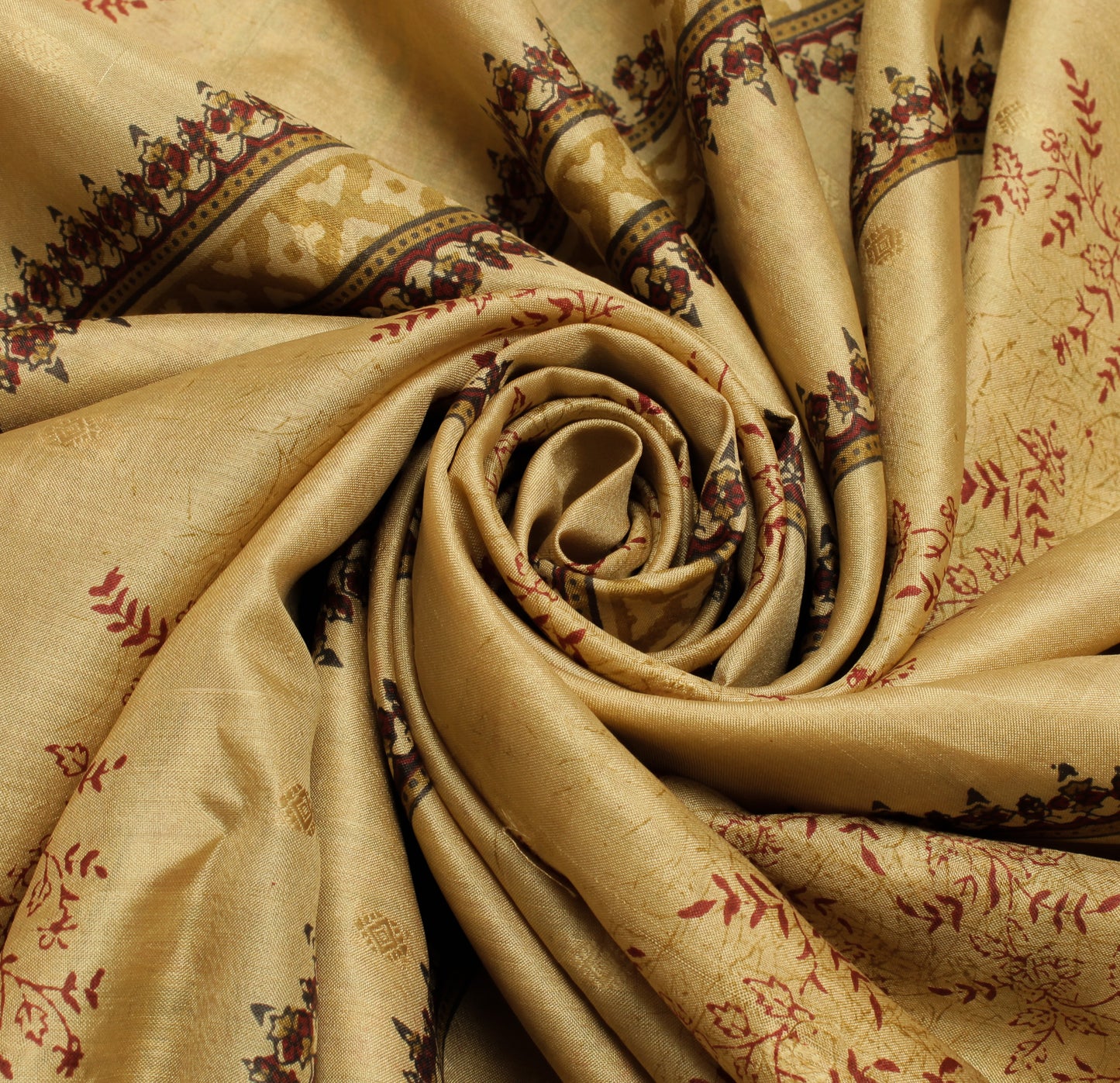 Sushila Vintage Cream Saree 100% Pure Silk Printed Floral Soft Craft Sari Fabric