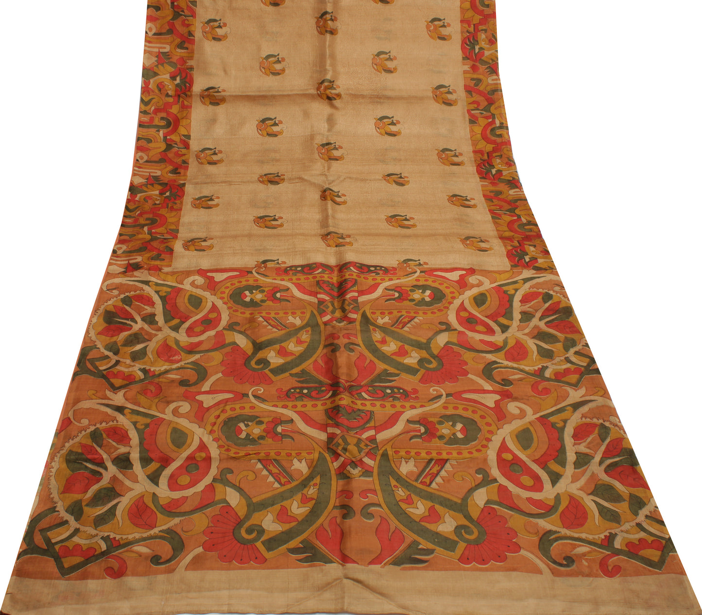 Sushila Vintage Light Brown Saree 100% Pure Silk Printed Soft Craft Sari Fabric