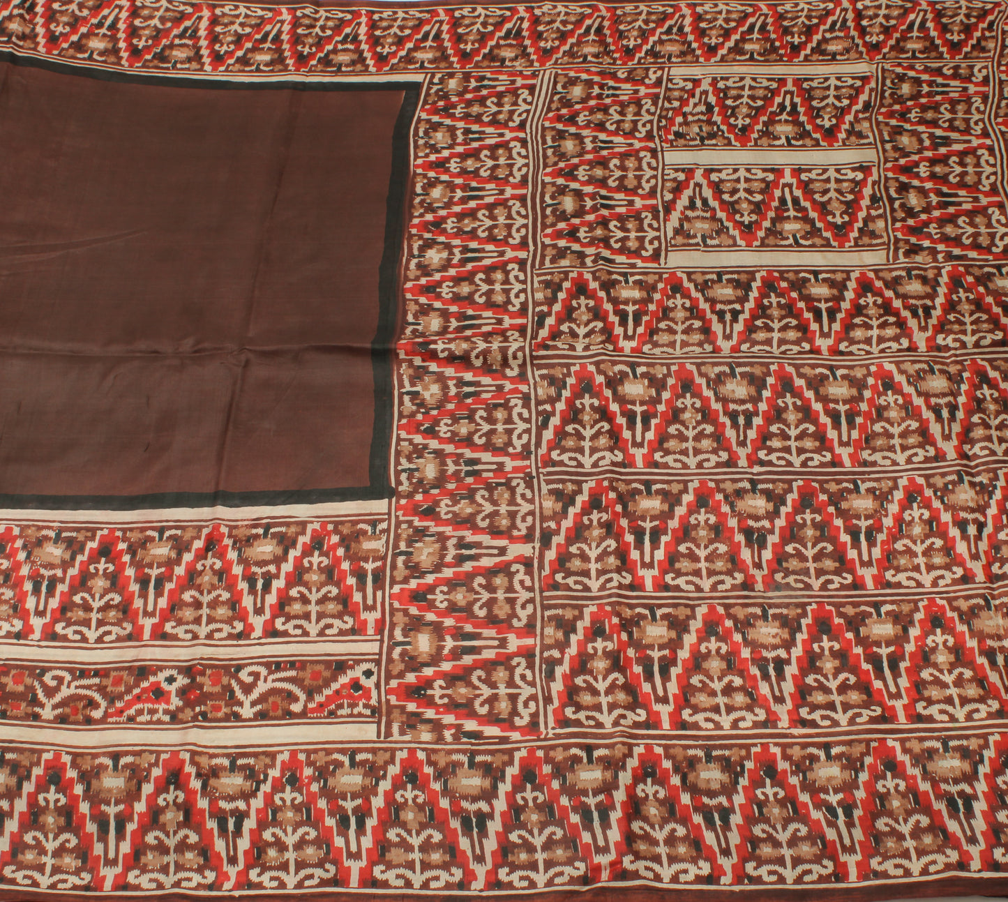 Sushila Vintage Brown Indian Saree 100% Pure Silk Printed  Soft Craft Fabric