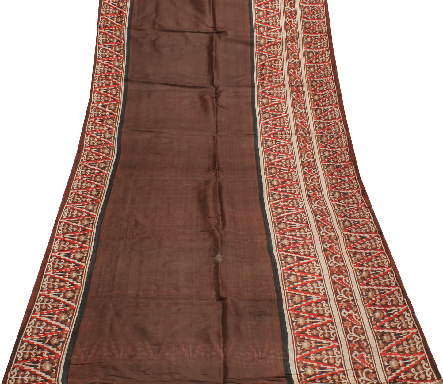 Sushila Vintage Brown Indian Saree 100% Pure Silk Printed  Soft Craft Fabric