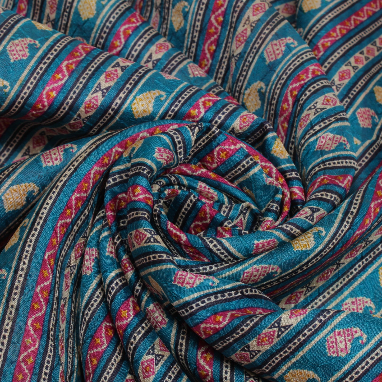 Sushila Vintage Blue Saree 100% Pure Silk Printed Paisley Soft Craft Fabric