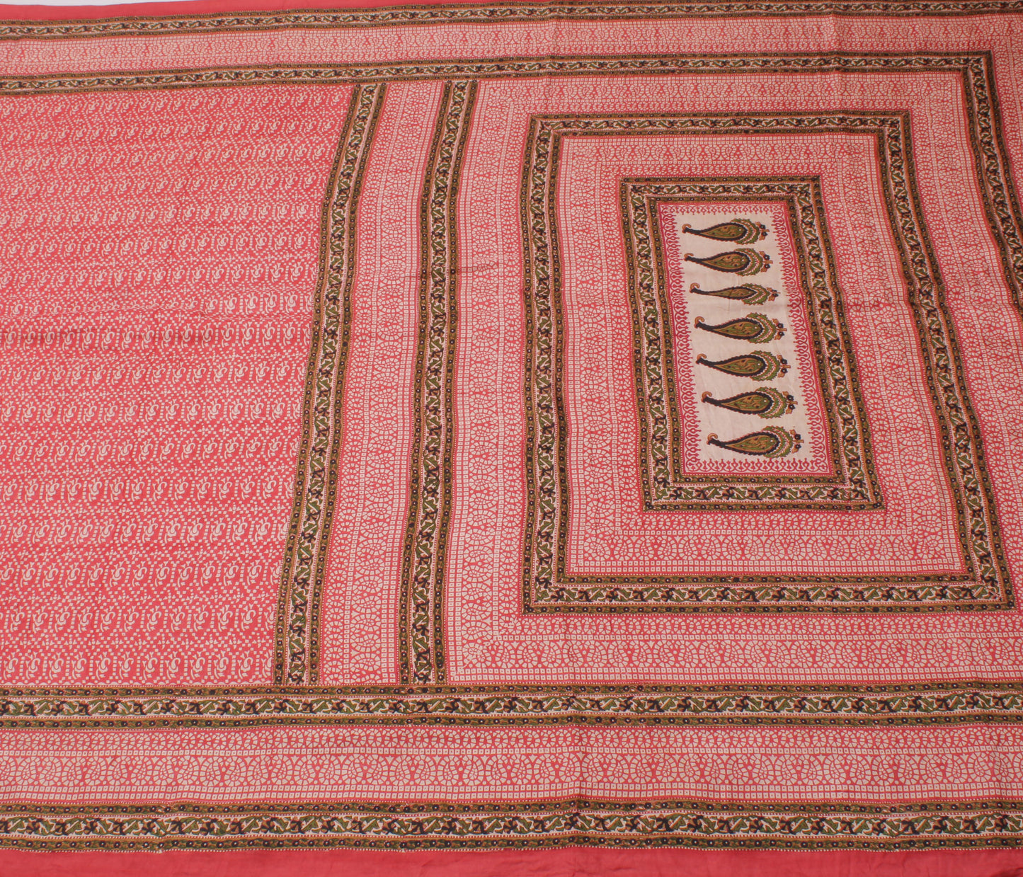 Sushila Vintage Red Indian Saree  Pure Silk Printed Paisley Soft Craft Fabric