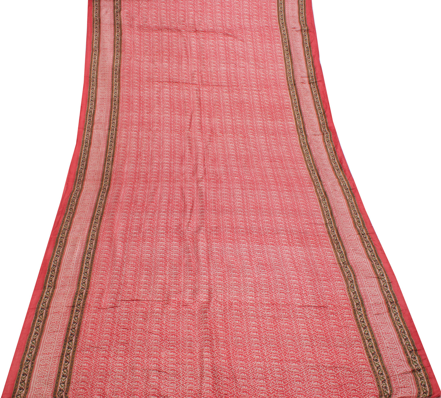 Sushila Vintage Red Indian Saree  Pure Silk Printed Paisley Soft Craft Fabric