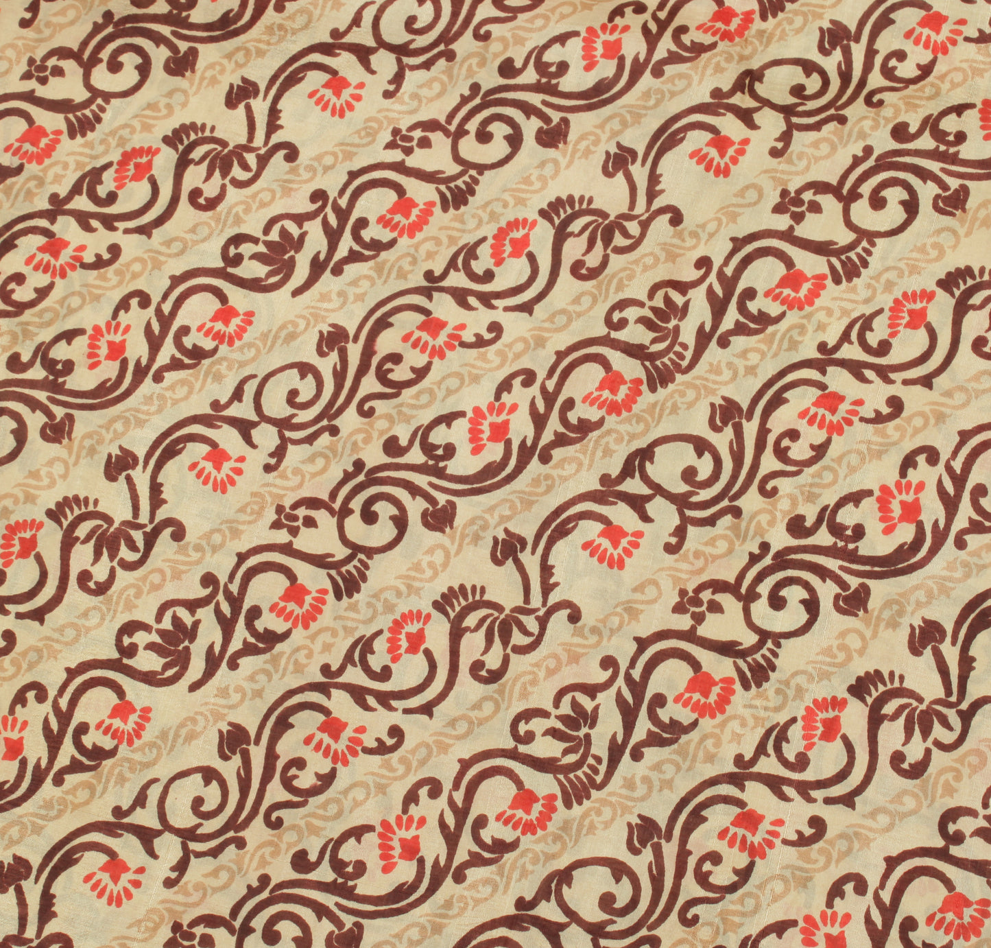 Sushila Vintage Cream Saree 100% Pure Silk Printed Floral Soft Craft Fabric