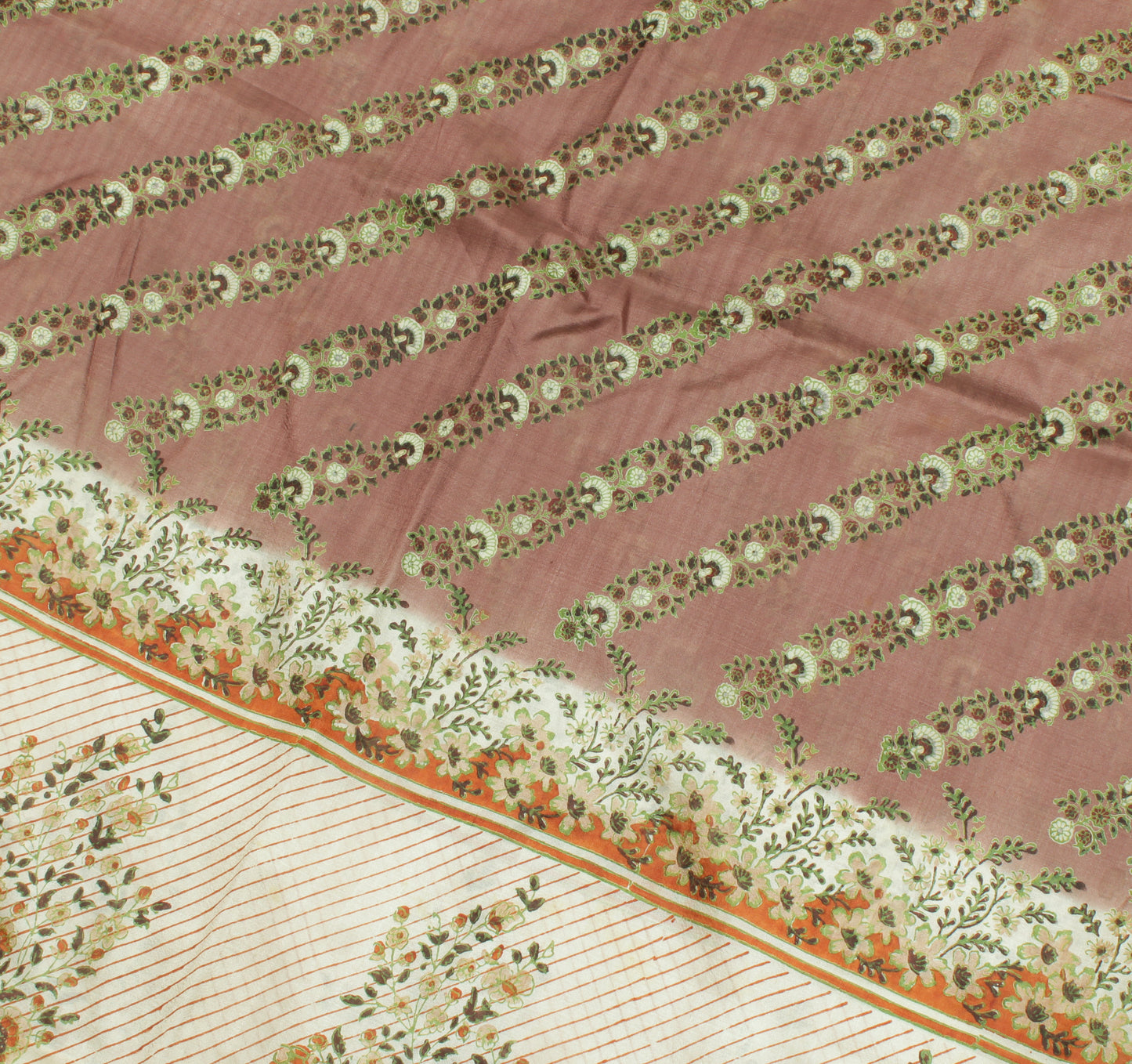 Sushila Vintage Indian Saree 100% Pure Silk Printed Floral Soft Craft Fabric