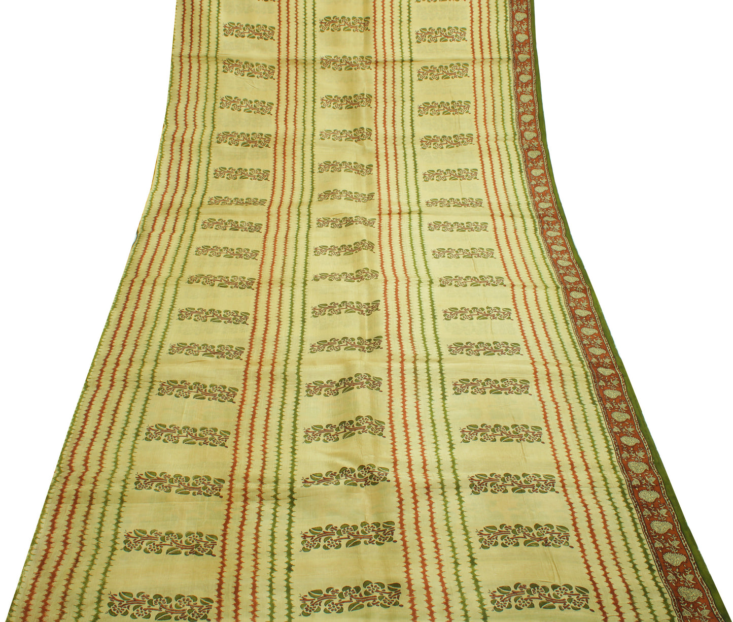 Sushila Vintage Cream Saree 100% Pure Silk Printed Floral Craft Sari Fabric