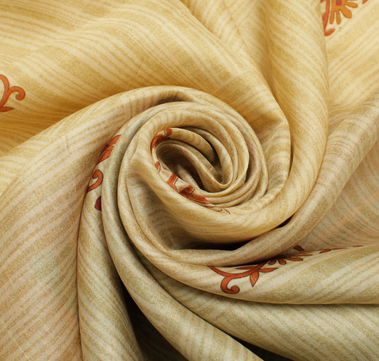 Sushila Vintage Cream Saree 100% Pure Silk Printed Floral Soft Craft Fabric