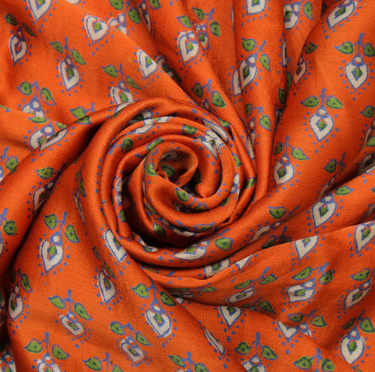 Sushila Vintage Orange Saree 100% Pure Crepe Silk Printed Floral Soft  Fabric