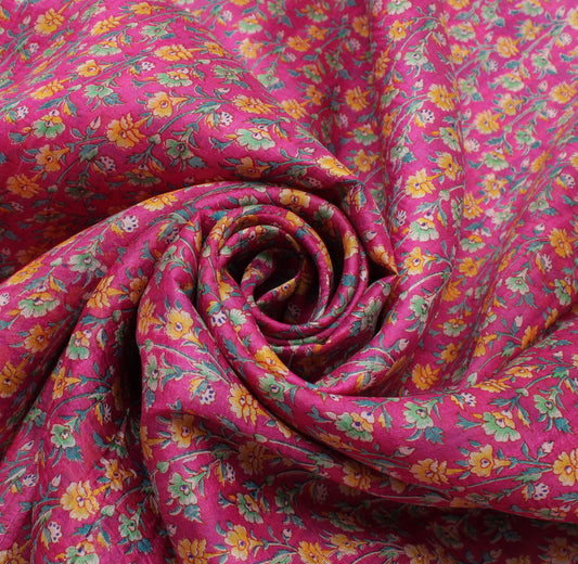 Sushila Vintage Pink Saree 100% Pure Silk Printed Floral Soft Craft Fabric