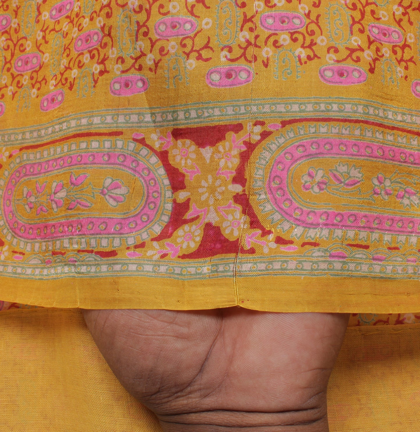 Sushila Vintage Yellow Saree 100% Pure Silk Printed Floral Soft Craft Fabric