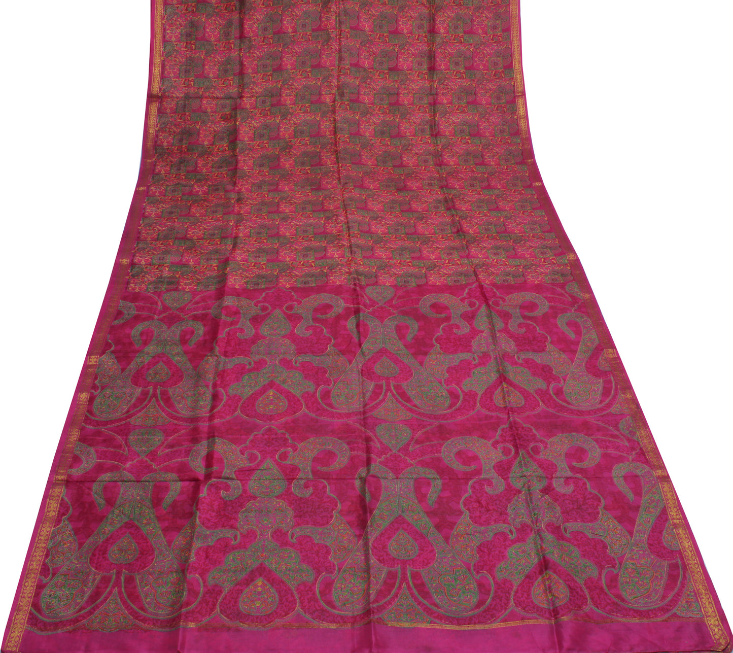 Sushila Vintage Magenta Saree 100% Pure Silk Printed Floral Soft Craft Fabric