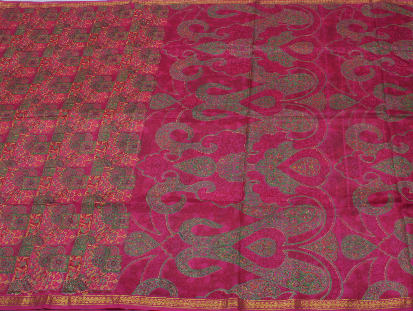 Sushila Vintage Magenta Saree 100% Pure Silk Printed Floral Soft Craft Fabric