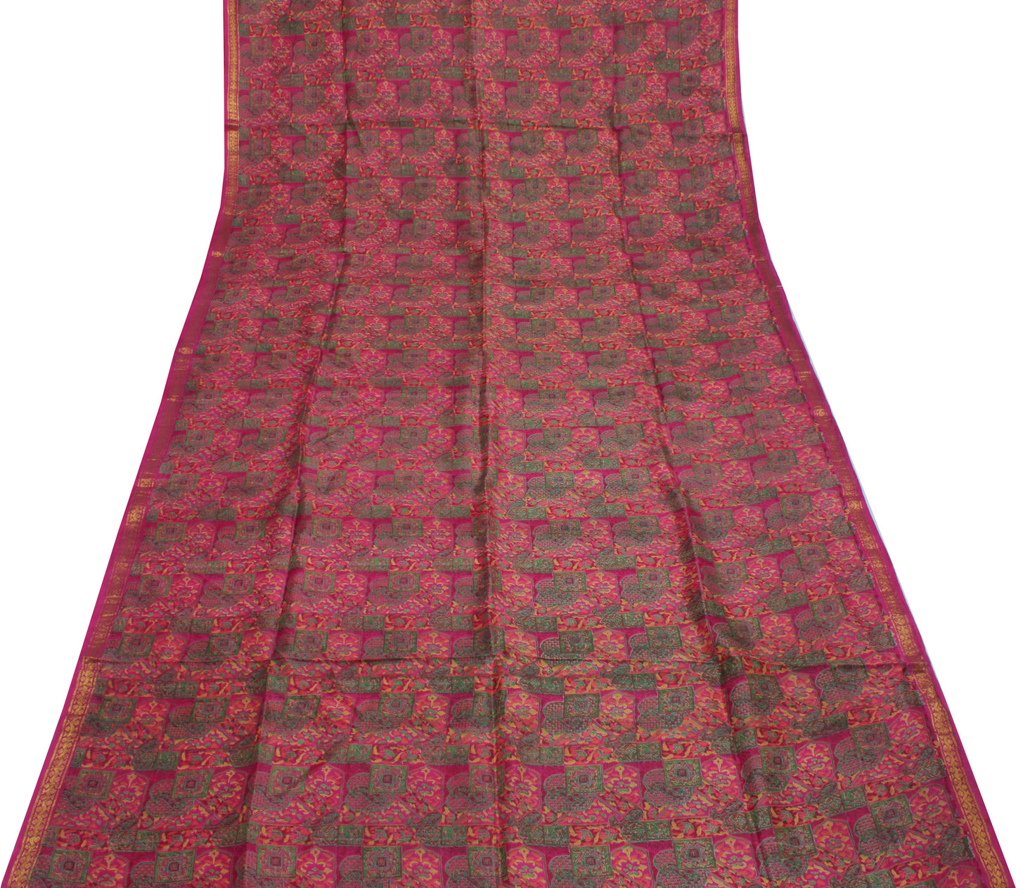 Sushila Vintage Magenta Saree 100% Pure Silk Printed Floral Soft Craft Fabric