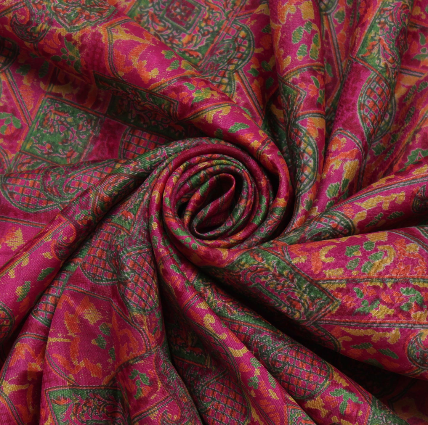 Sushila Vintage Magenta Saree 100% Pure Silk Printed Floral Soft Craft Fabric