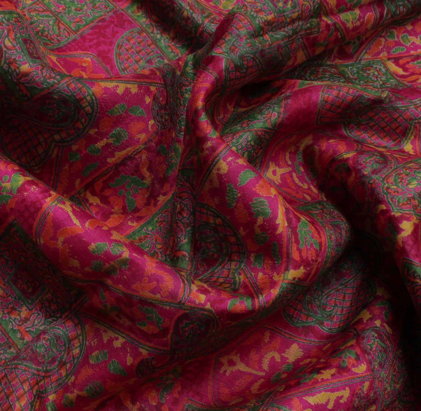 Sushila Vintage Magenta Saree 100% Pure Silk Printed Floral Soft Craft Fabric