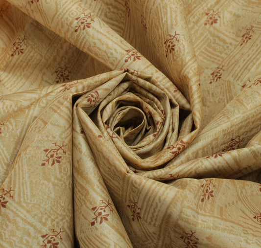 Sushila Vintage Cream Indian Saree 100% Pure Silk Printed Floral Craft Fabric