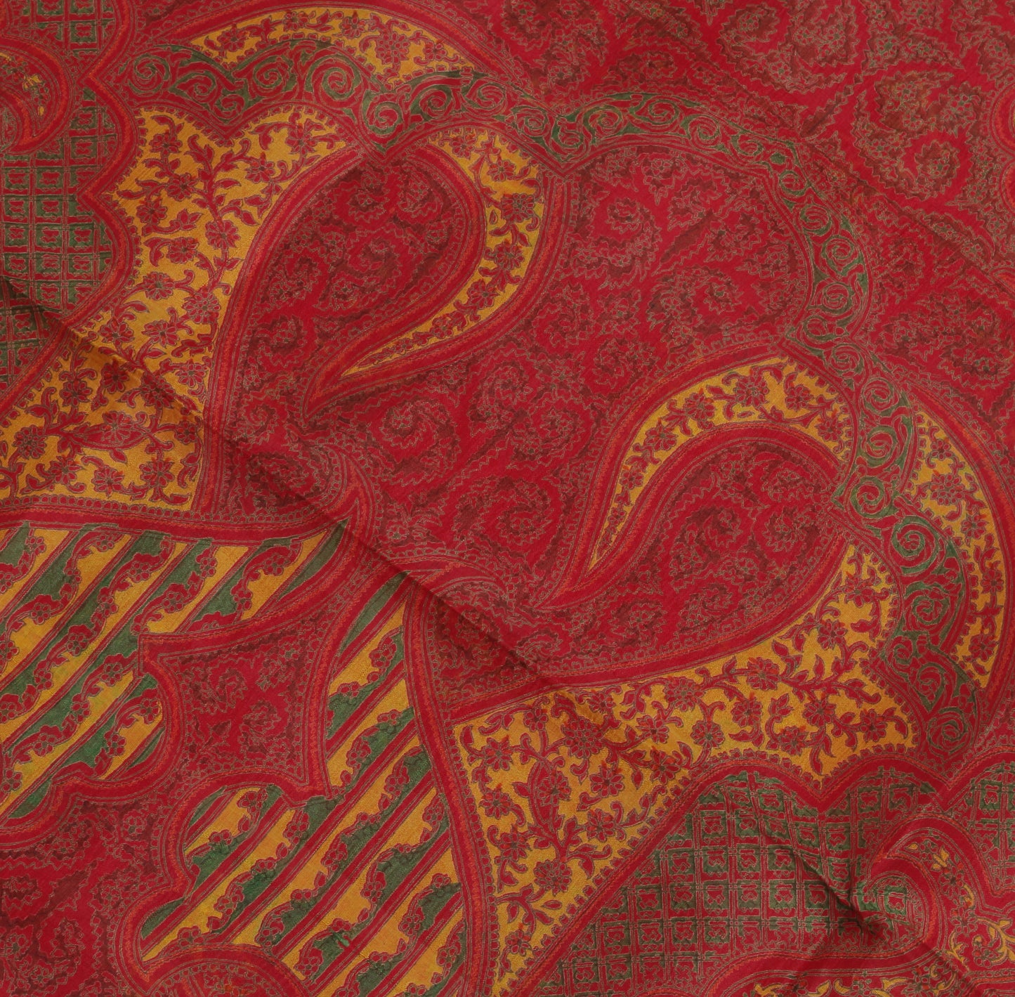 Sushila Vintage Red Indian Saree 100% Pure Silk Printed Soft Craft 5 Yard Fabric