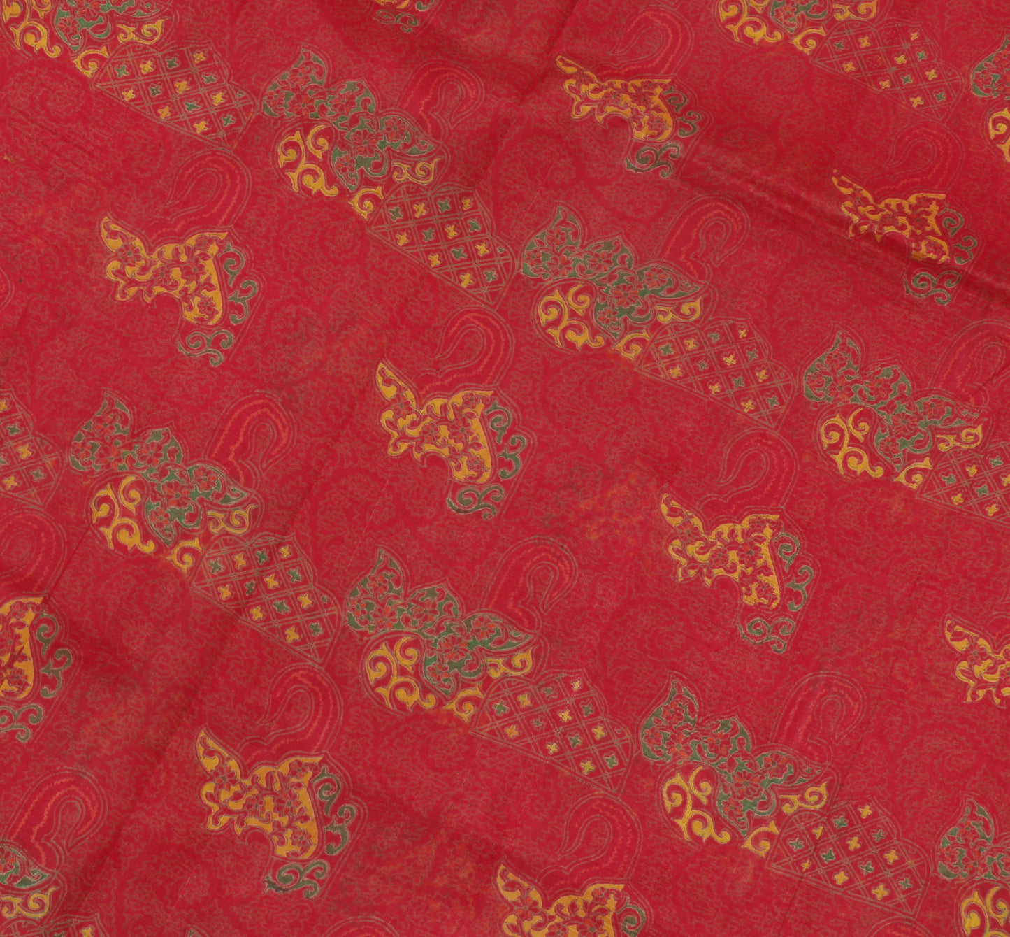 Sushila Vintage Red Indian Saree 100% Pure Silk Printed Soft Craft 5 Yard Fabric