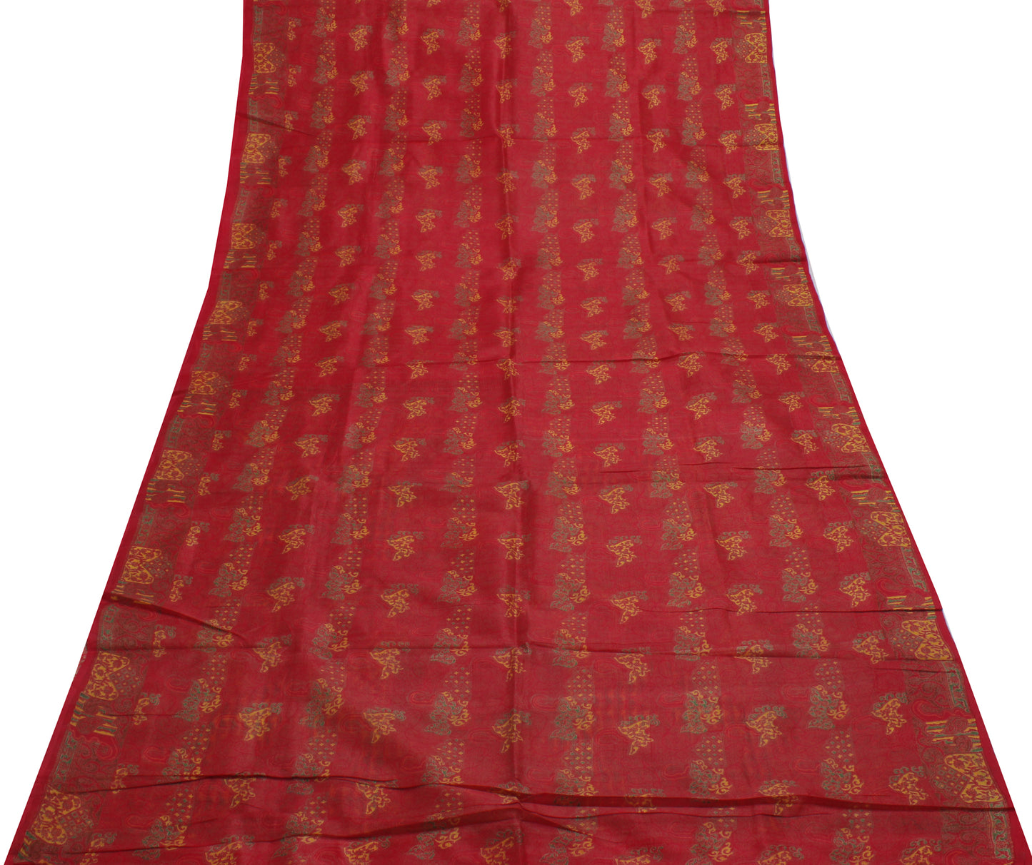 Sushila Vintage Red Indian Saree 100% Pure Silk Printed Soft Craft 5 Yard Fabric