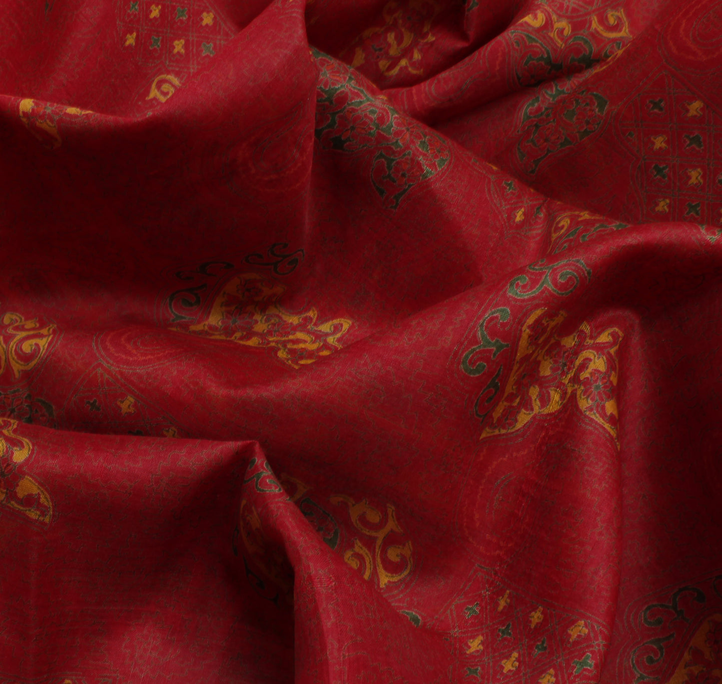 Sushila Vintage Red Indian Saree 100% Pure Silk Printed Soft Craft 5 Yard Fabric