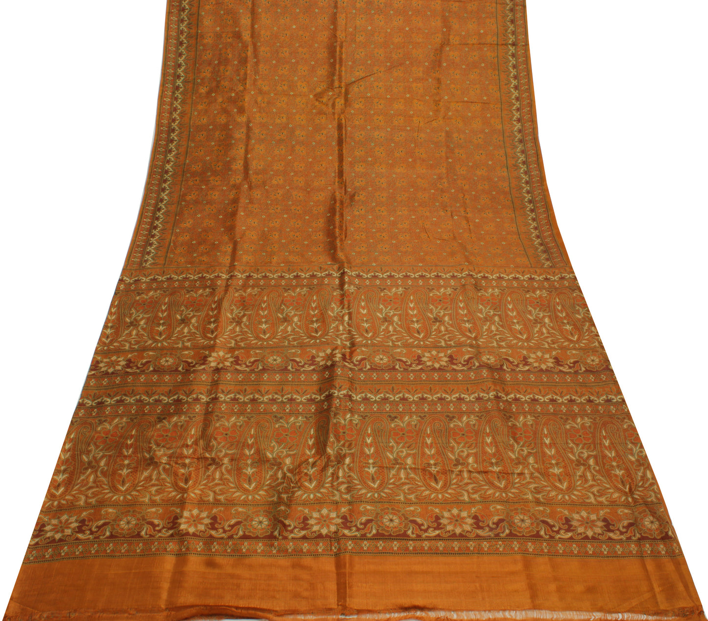 Sushila Vintage Brown Saree 100% Pure Silk Printed Floral Soft Craft Fabric