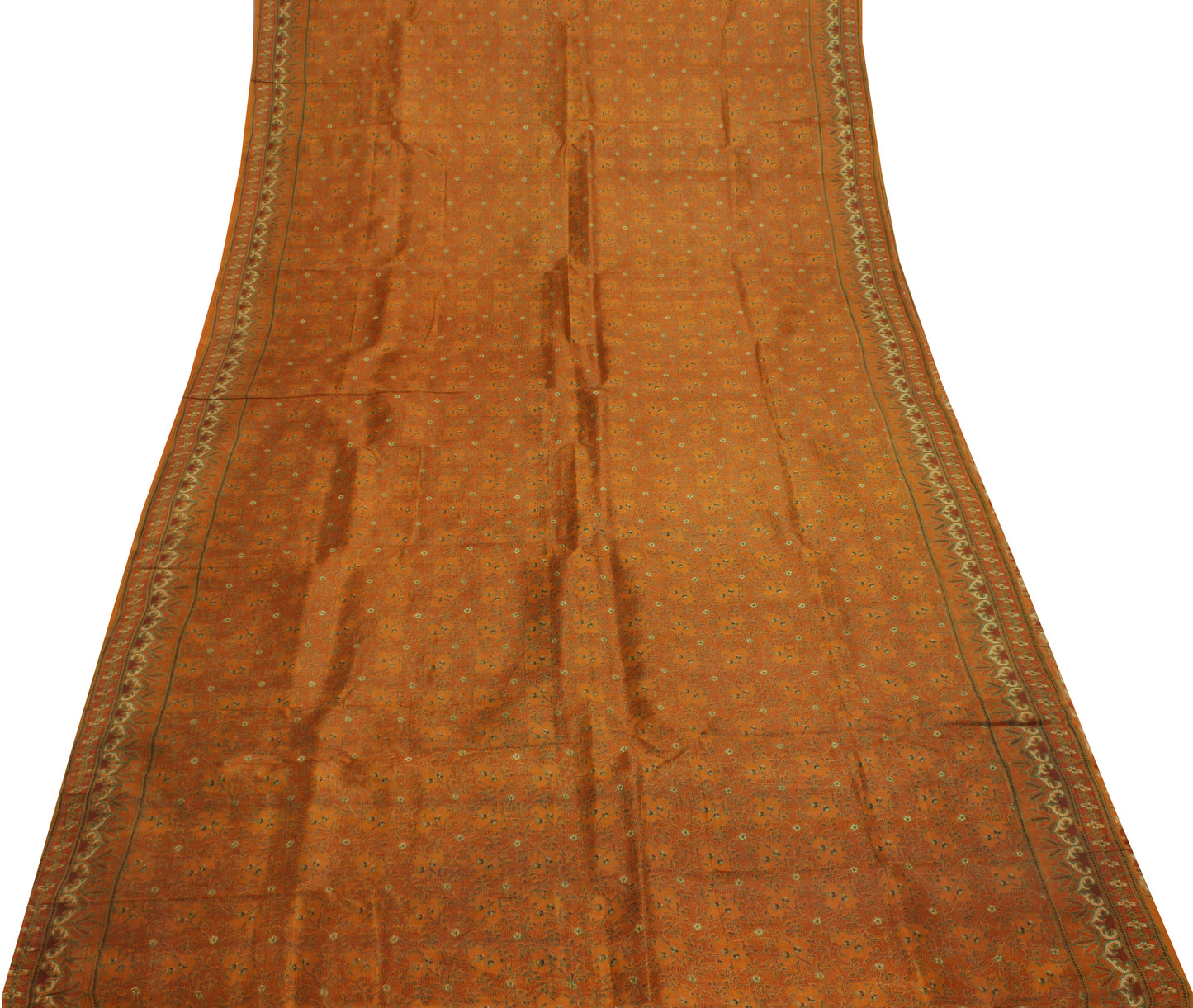 Sushila Vintage Brown Saree 100% Pure Silk Printed Floral Soft Craft Fabric