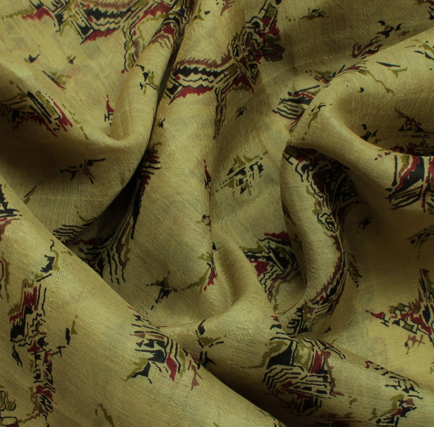 Sushila Vintage Olive Green Saree Pure Silk Printed Soft Craft 5 Yard Fabric