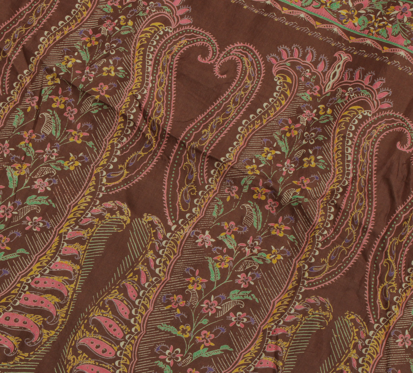 Sushila Vintage Brown Saree 100% Pure Silk Printed Floral Soft Craft Sari Fabric