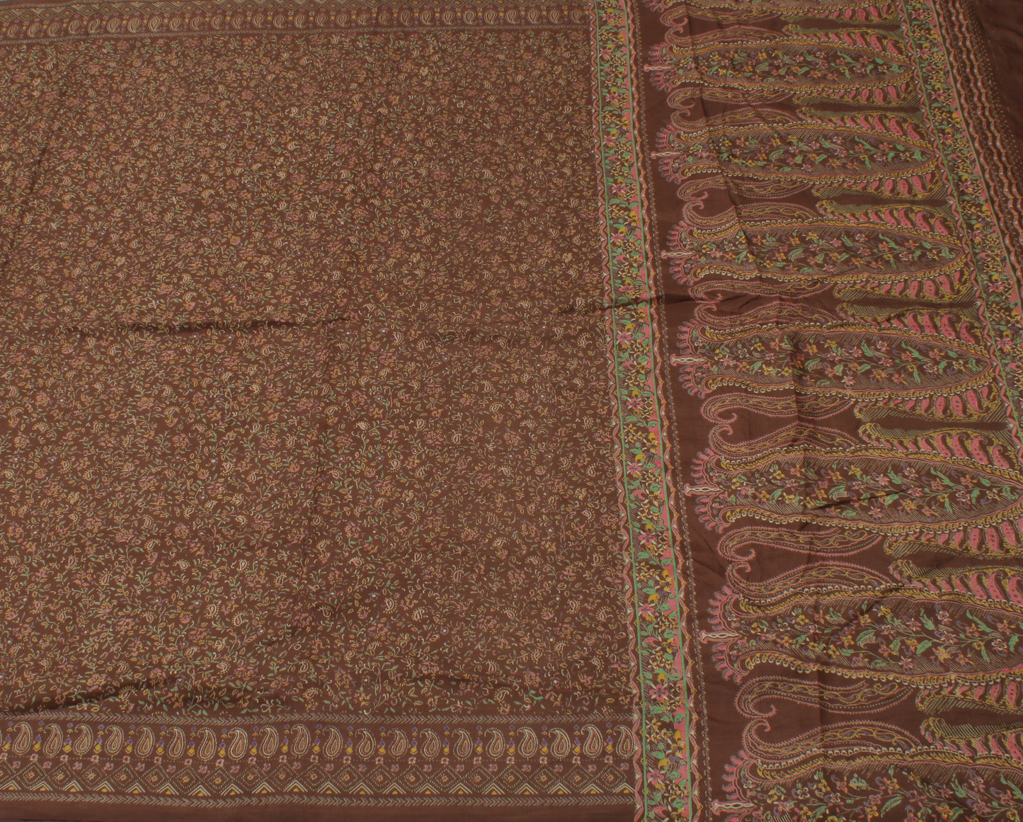 Sushila Vintage Brown Saree 100% Pure Silk Printed Floral Soft Craft Sari Fabric