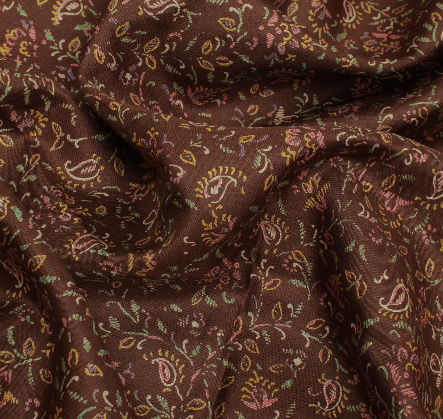 Sushila Vintage Brown Saree 100% Pure Silk Printed Floral Soft Craft Sari Fabric