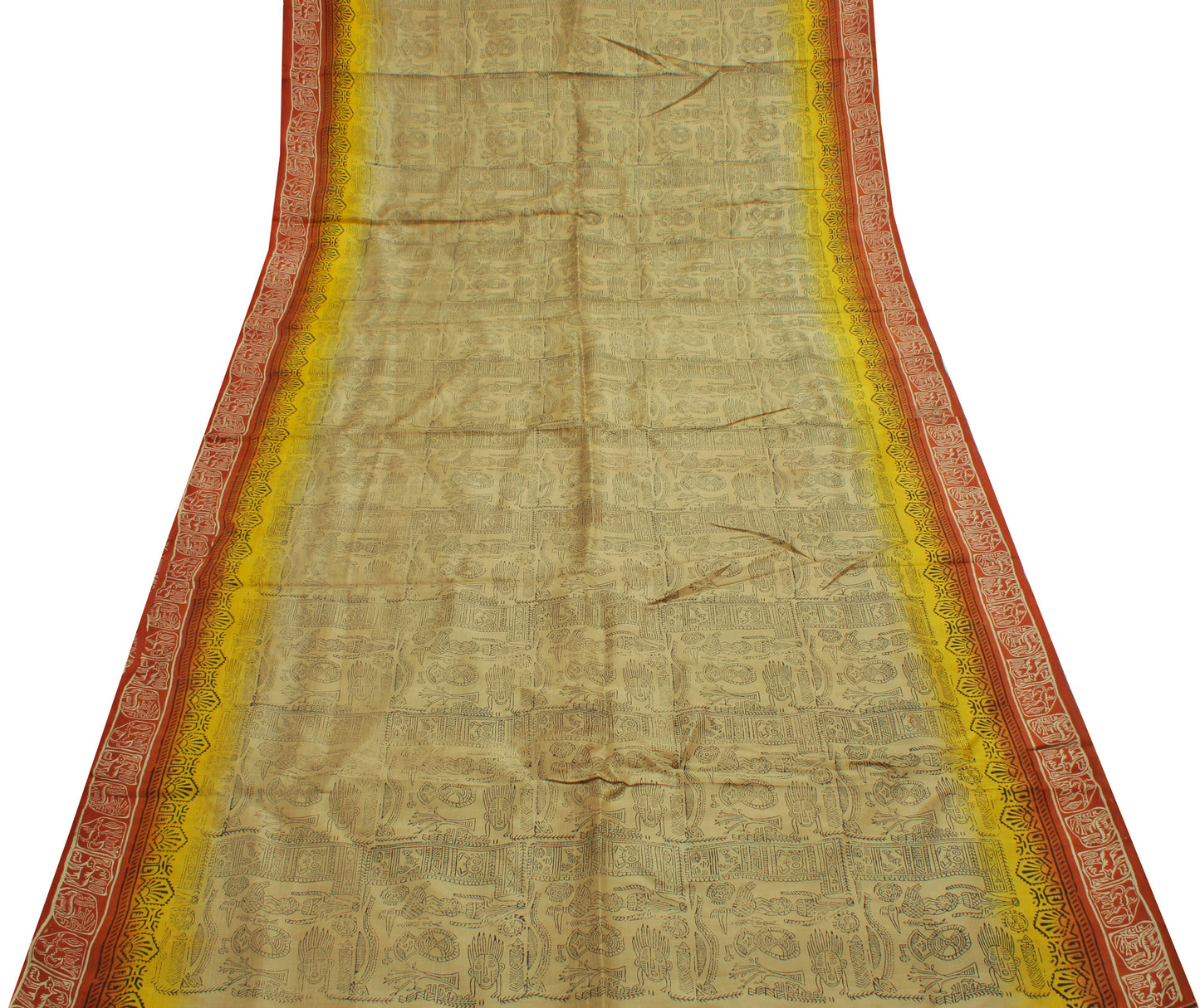 Sushila Vintage :Light Brown Saree 100% Pure Silk Printed Soft Craft Sari Fabric