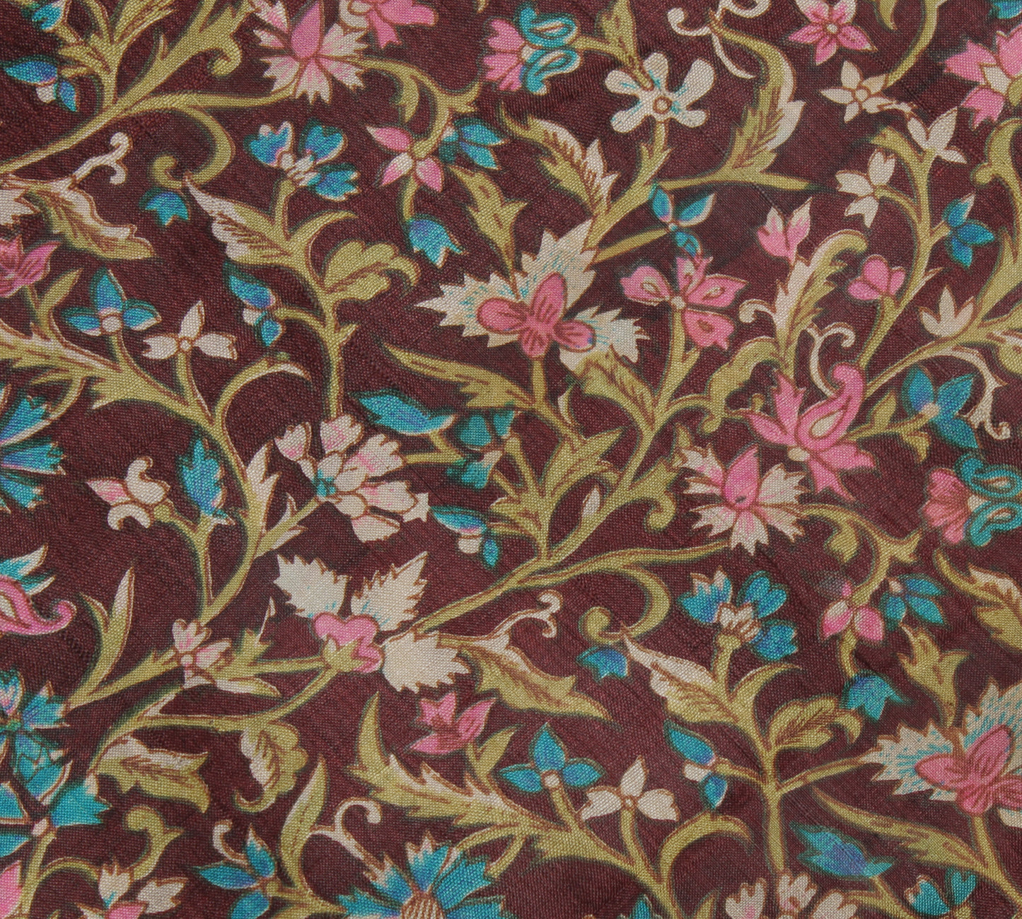 Sushila Vintage Dark Brown Saree 100% Pure Silk Printed Floral Soft Craft Fabric