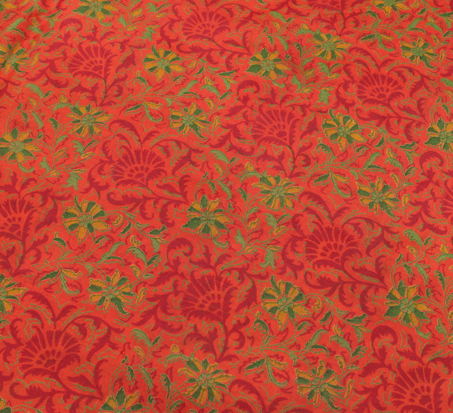 Sushila Vintage Orange Saree 100% Pure Silk Printed Floral Soft Craft Fabric