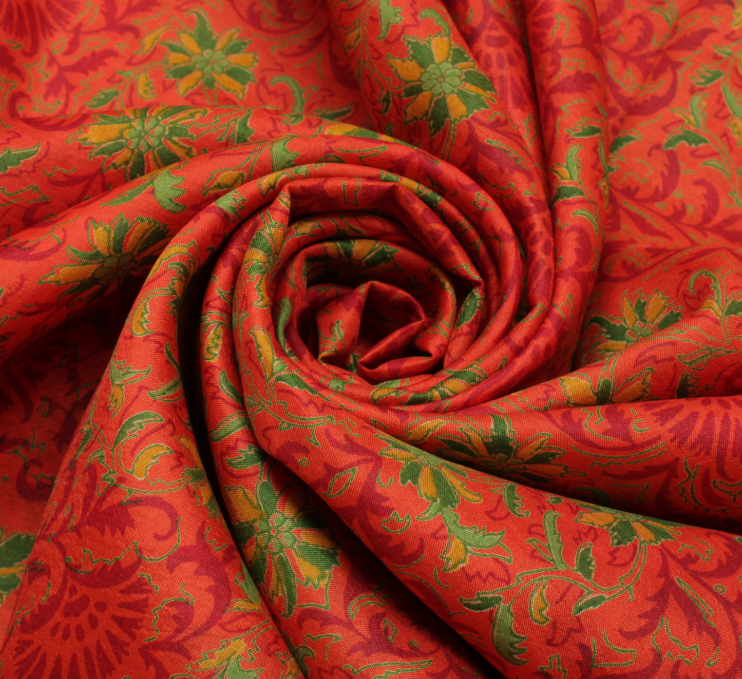 Sushila Vintage Orange Saree 100% Pure Silk Printed Floral Soft Craft Fabric