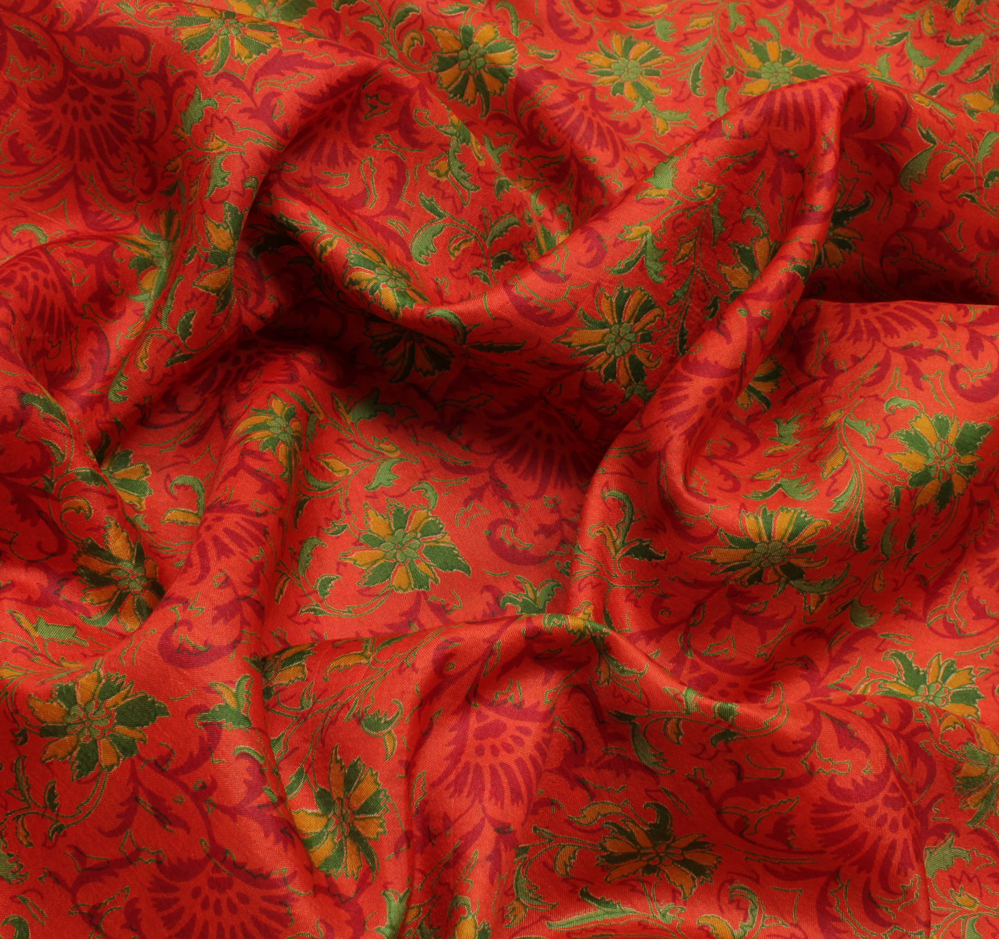 Sushila Vintage Orange Saree 100% Pure Silk Printed Floral Soft Craft Fabric