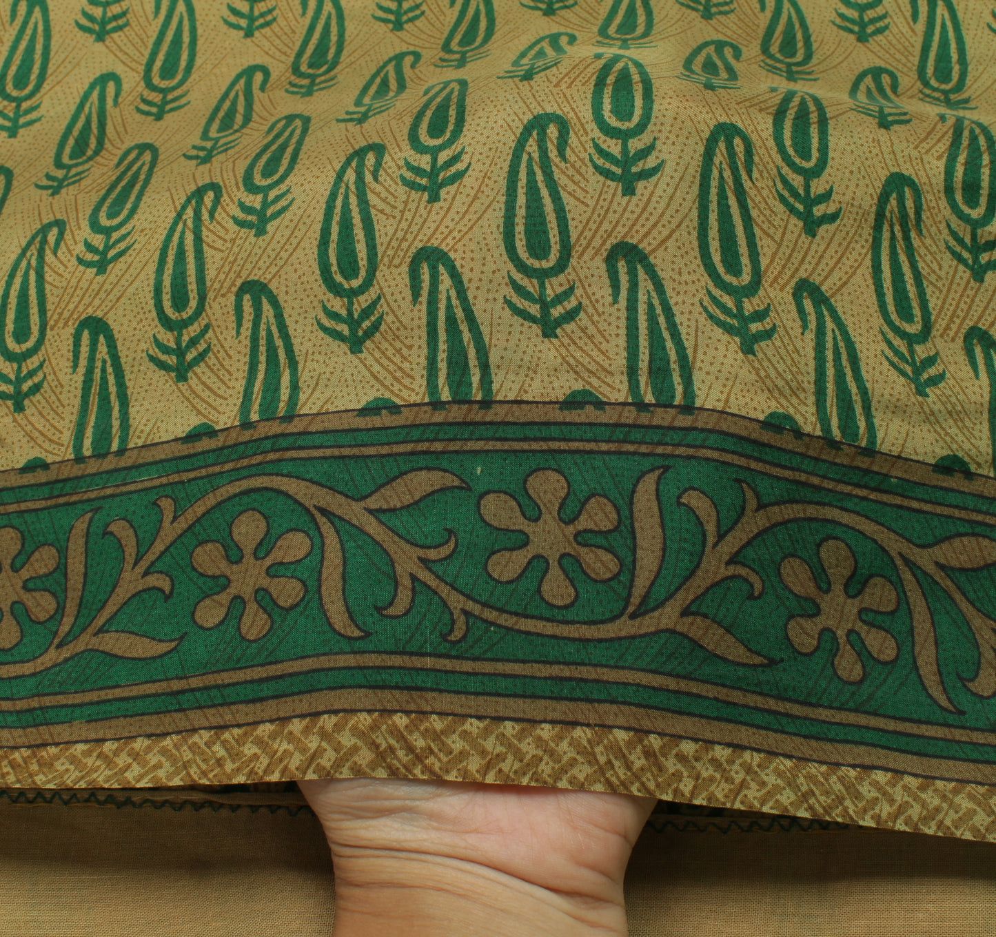 Sushila Vintage Brown Saree 100% Pure Silk Printed Paisley Soft Craft Fabric