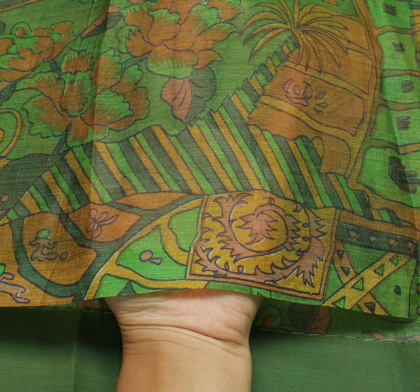 Sushila Vintage Green Saree 100% Pure Silk Printed & Woven Craft Sari Fabric