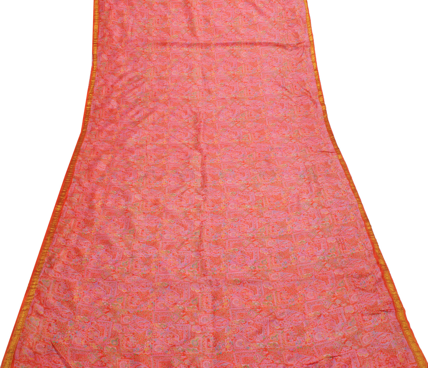 Sushila Vintage Orange Saree 100% Pure Silk Printed Soft Craft 5 Yard Fabric