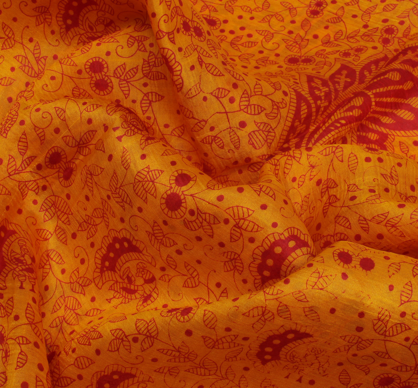 Sushila Vintage Yellow Saree 100% Pure Silk Printed Floral Soft Craft Fabric