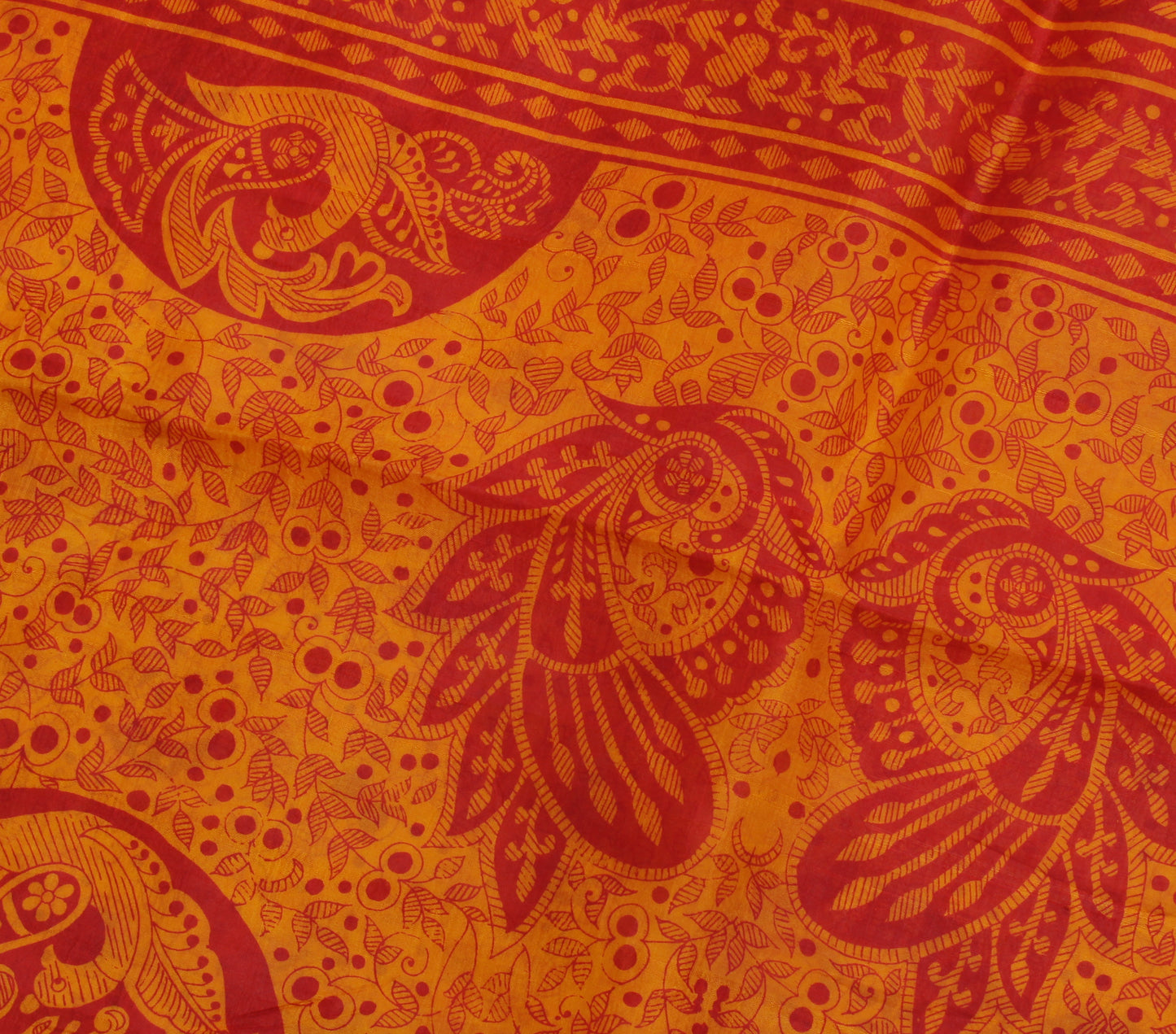 Sushila Vintage Yellow Saree 100% Pure Silk Printed Floral Soft Craft Fabric