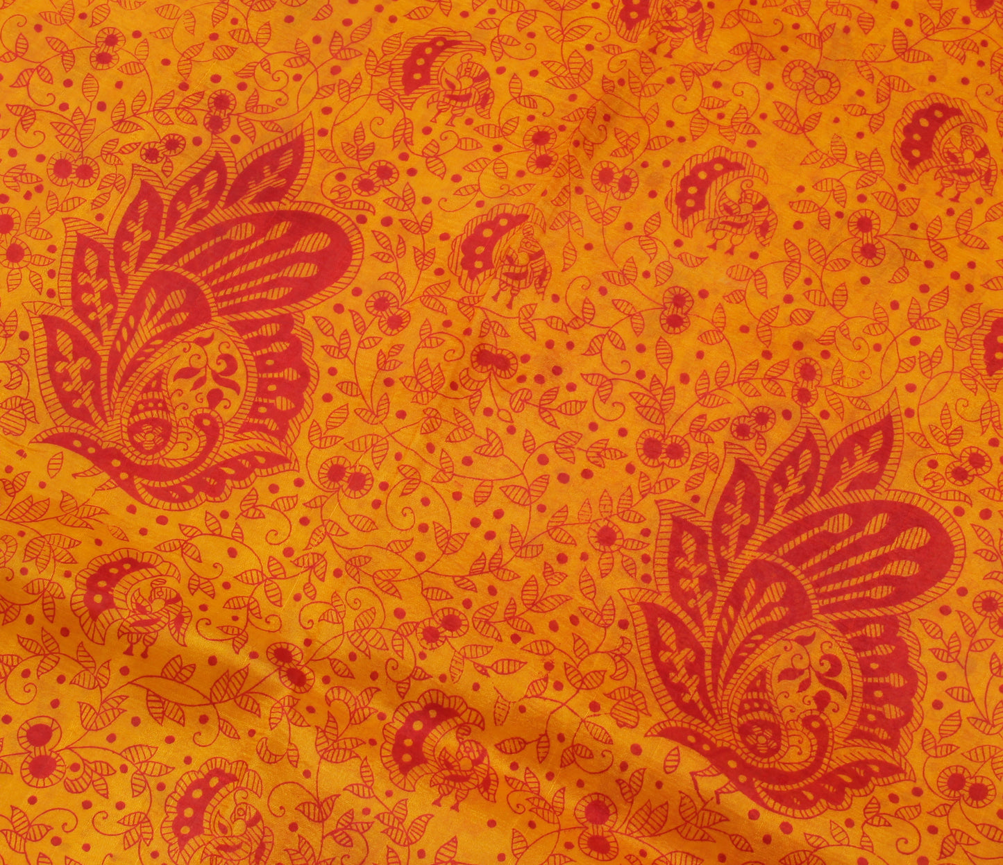 Sushila Vintage Yellow Saree 100% Pure Silk Printed Floral Soft Craft Fabric