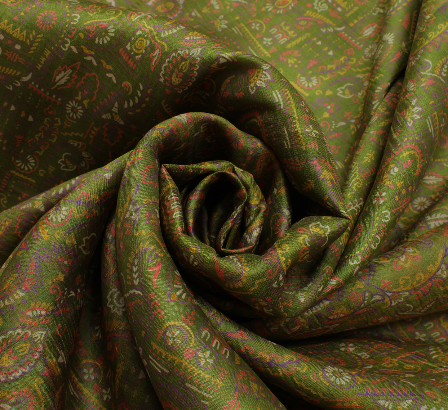 Sushila Vintage Green Saree 100% Pure Silk Printed Floral Craft Sari Fabric